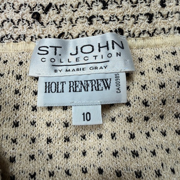 St John Collection Marie Gray Tweed Wool Pull On Skirt Size 10 Beige Black Woven - Picture 3 of 7